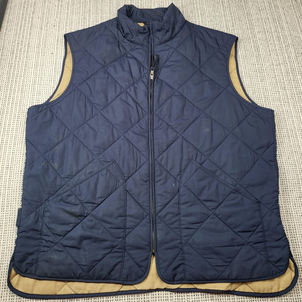 J.Crew Vest Mens Large Blue Quilted‎ Full Zip Lined Pockets Casual Outdoor